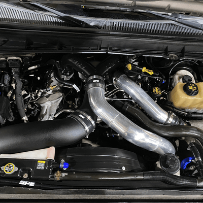 SPE Motorsport 6.7 Powerstroke Coolant Hose Reroute Kit under engine bay